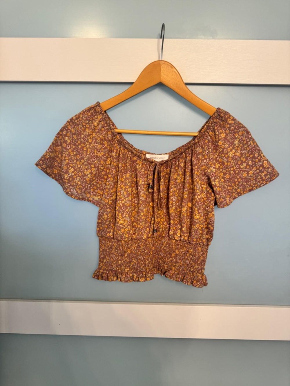 Pink Rose Purple Floral Smocked Crop Top